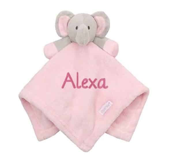 Personalised Baby Fleece Pink Elephant Comforter Soft Novelty Gift