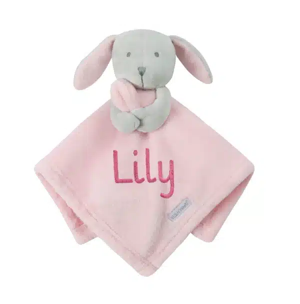 Personalised Baby Fleece Pink Bunny Comforter Soft Novelty Gift