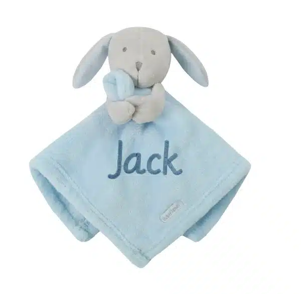 Personalised Baby Fleece Blue Bunny Comforter Soft Novelty Gift