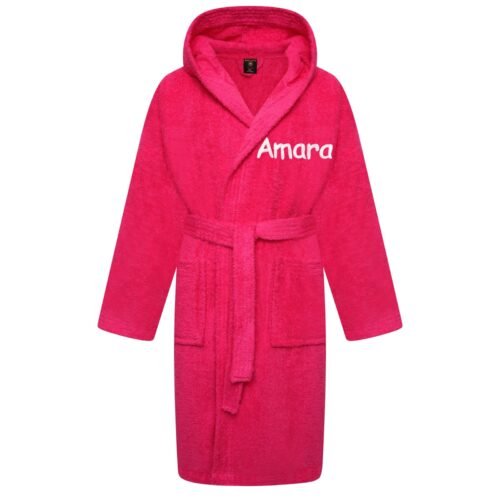 Personalised Bathrobe Kids Dressing Gown 100% Cotton Hooded Perfect Gift