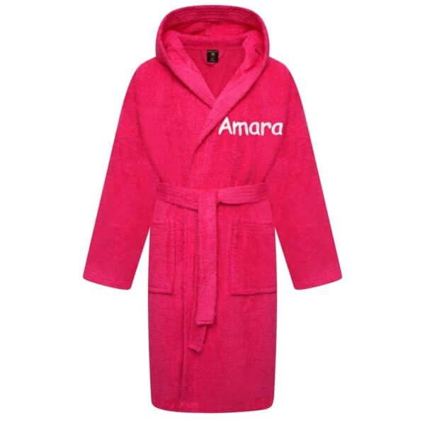 Personalised Fuchsia Towelling Bathrobe Kids Dressing Gown 100% Cotton Hooded Perfect Gift