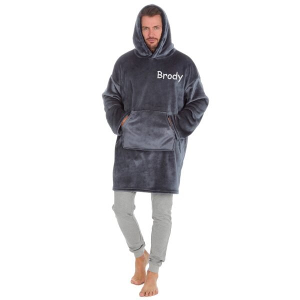 Personalised Adult Charcoal Oversized Hoodie Ultra Soft Sherpa Giant Sweatshirt Short