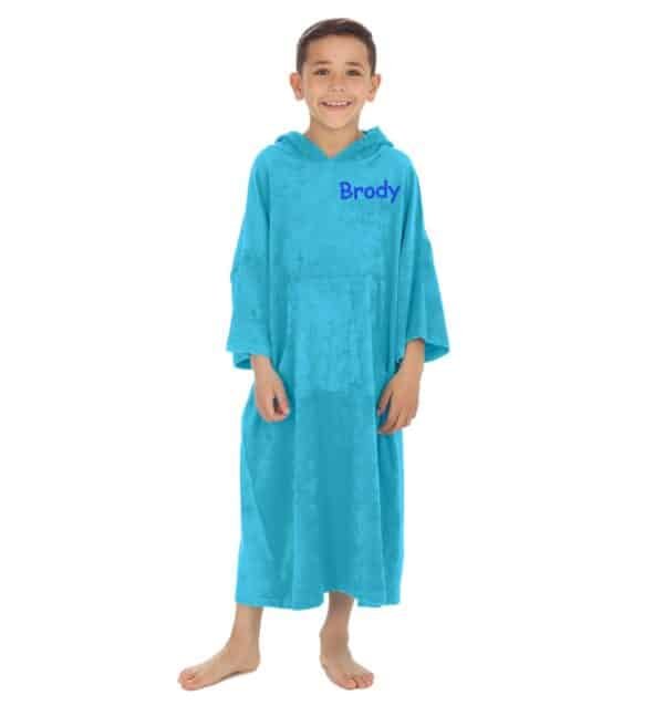 Personalised Aqua Hooded Poncho Changing Robe Kids Gift