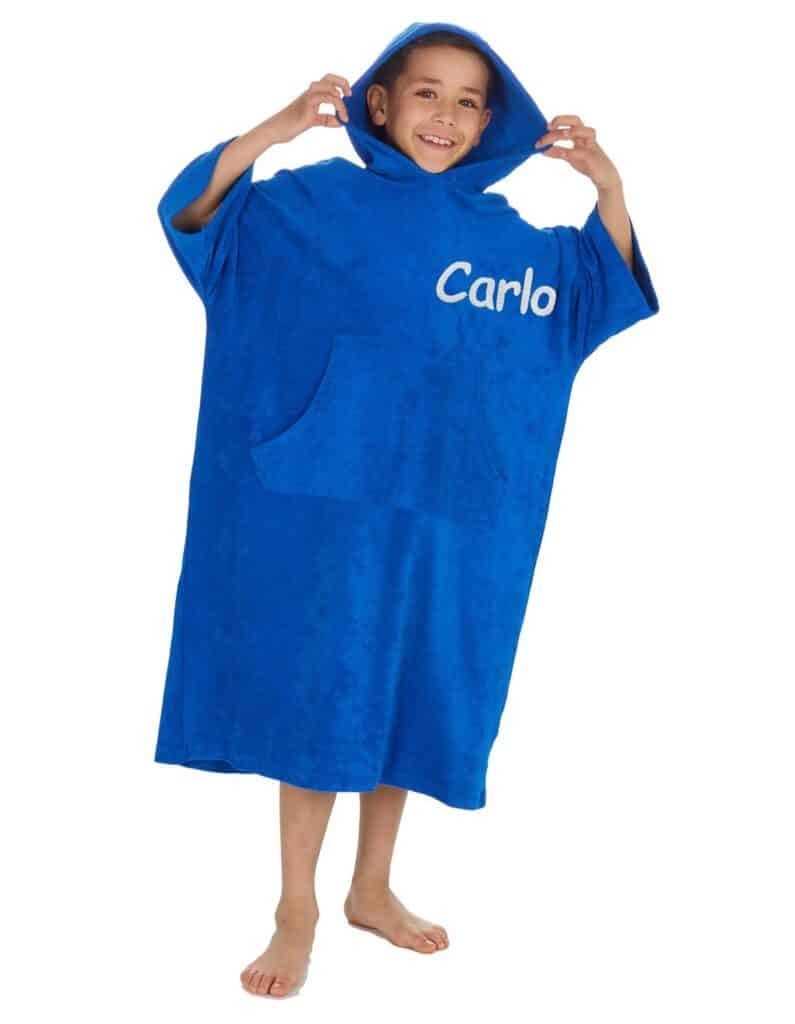 Personalised Blue Hooded Poncho Changing Robe Kids Gift