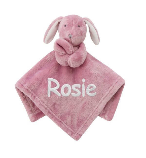 Personalised Baby Fleece Dusky Pink Bunny Comforter Soft Novelty Gift