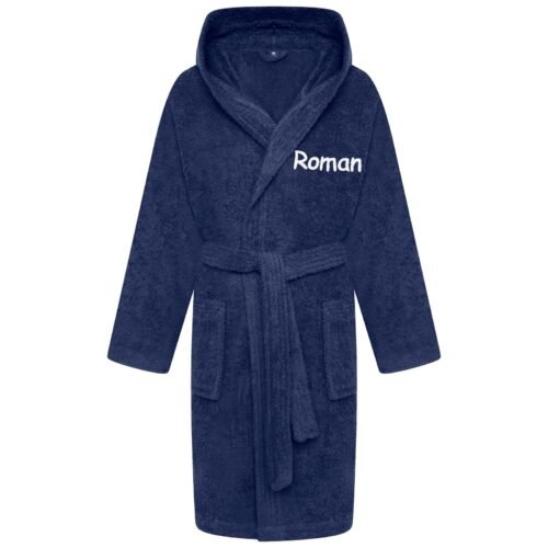 Personalised Bathrobe Kids Dressing Gown 100% Cotton Hooded Perfect Gift