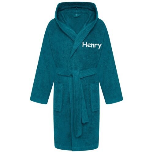 Personalised Bathrobe Kids Dressing Gown 100% Cotton Hooded Perfect Gift