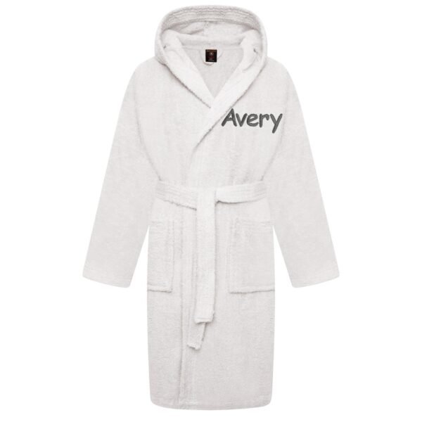 Personalised White Towelling Bathrobe Kids Dressing Gown 100% Cotton Hooded Perfect Gift