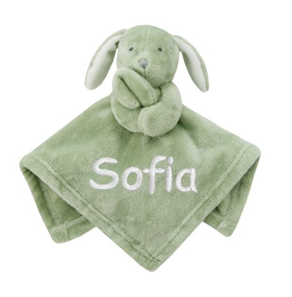 Personalised Baby Fleece Sage Green Bunny Comforter Soft Novelty Gift