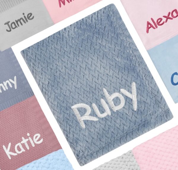 Personalised Dusky Blue Baby Waffle Blanket Cosy Perfect Gift