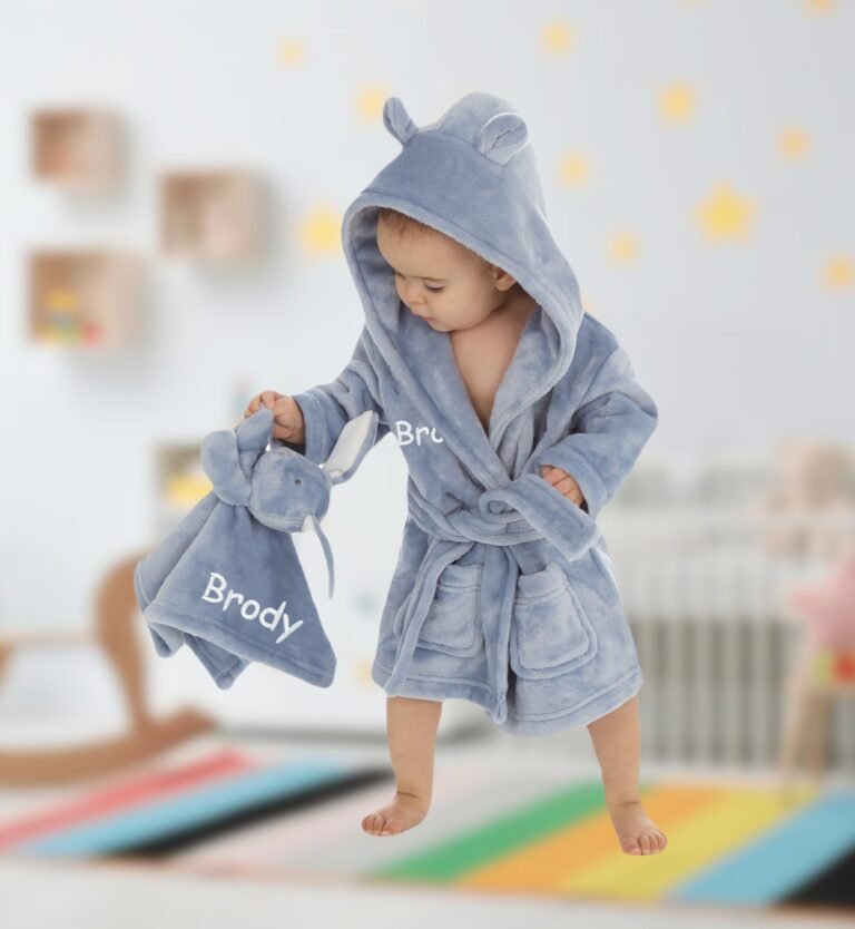 Personalised Baby Robe Soft Hooded Fleece Dressing Gown