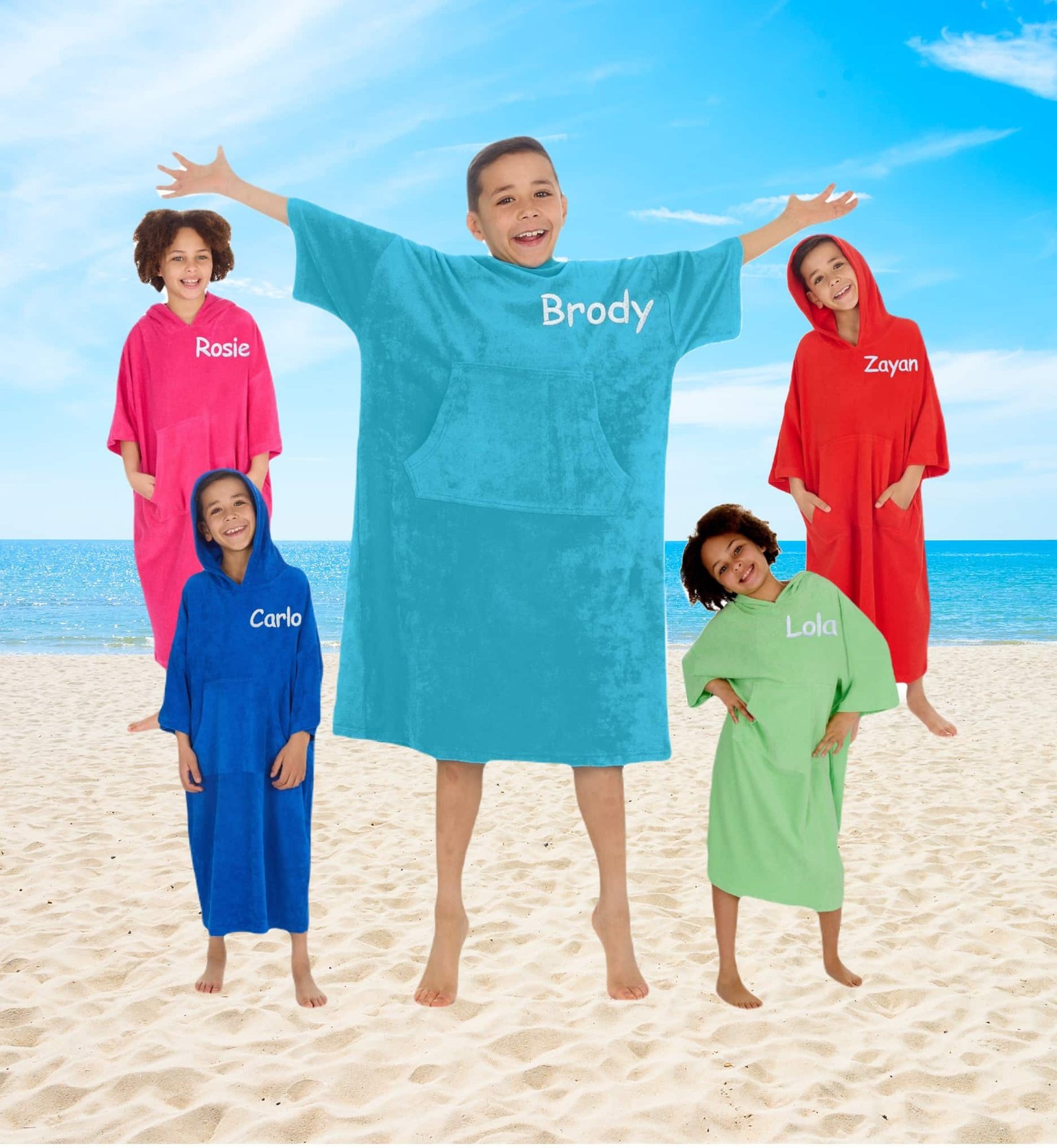 Personalised Hooded Poncho Towel Changing Robe Kids Gift