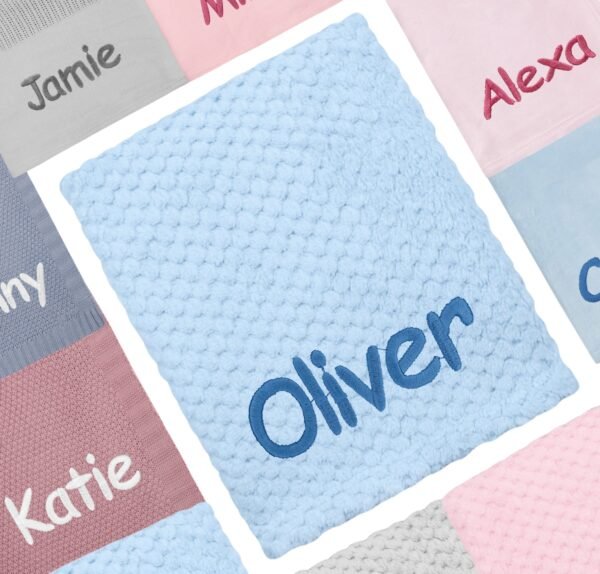 Personalised Blue Baby Waffle Blanket Cosy Perfect Gift