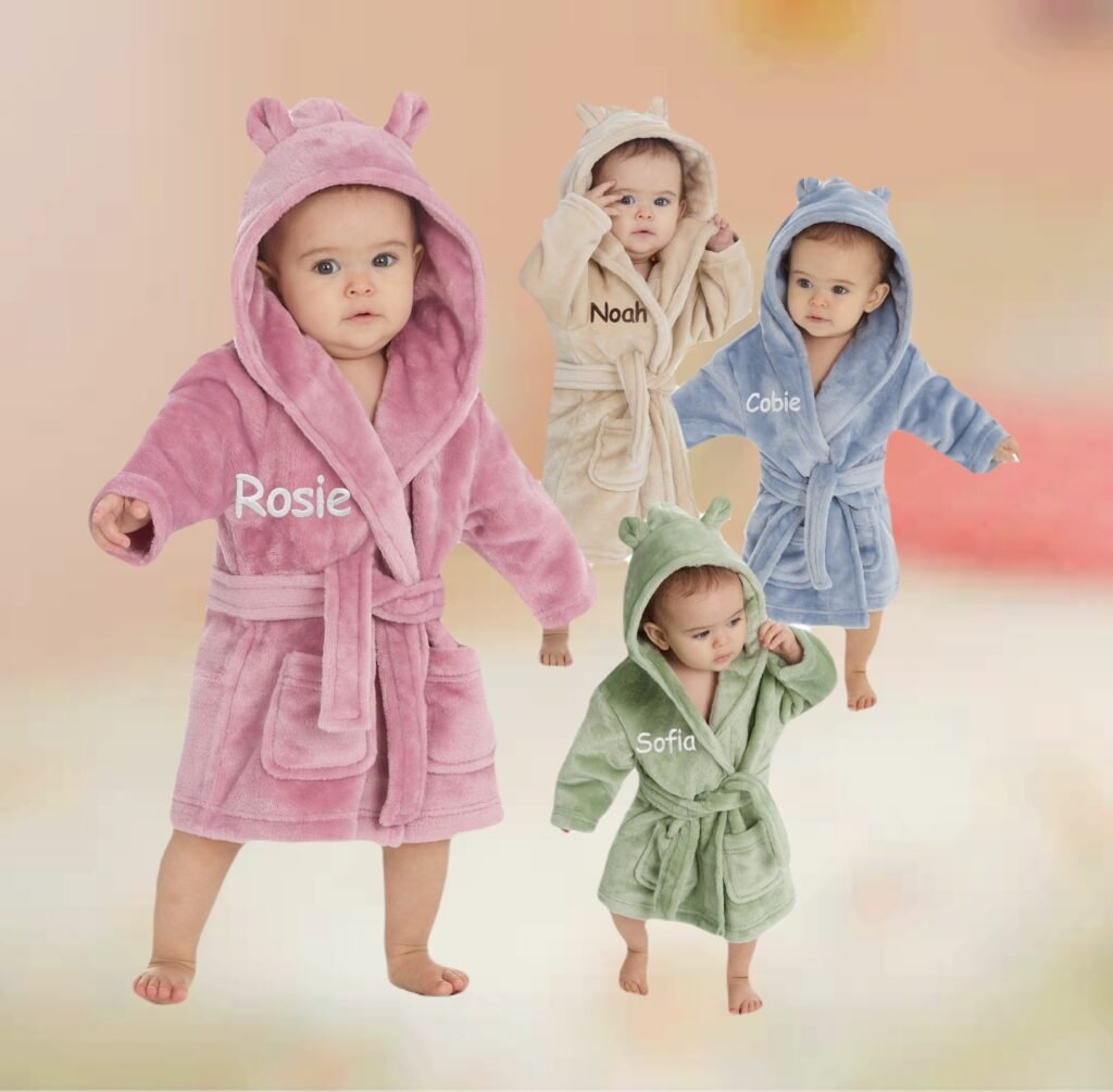 Personalised Baby Robe Soft Hooded Fleece Dressing Gown