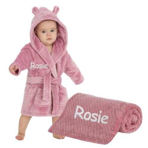 Personalised Baby Blanket and Dressing Gown Present Gift Set