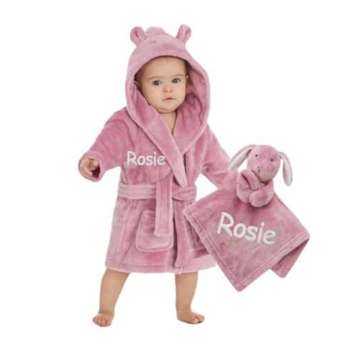 Personalised Baby Comforter and Dressing Gown Present Gift Set