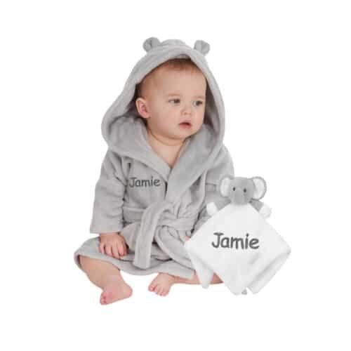 Personalised Baby Comforter and Dressing Gown Present Gift Set