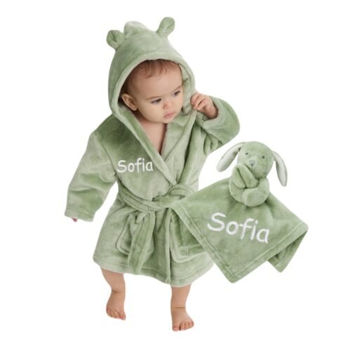 Personalised Baby Comforter and Dressing Gown Present Gift Set