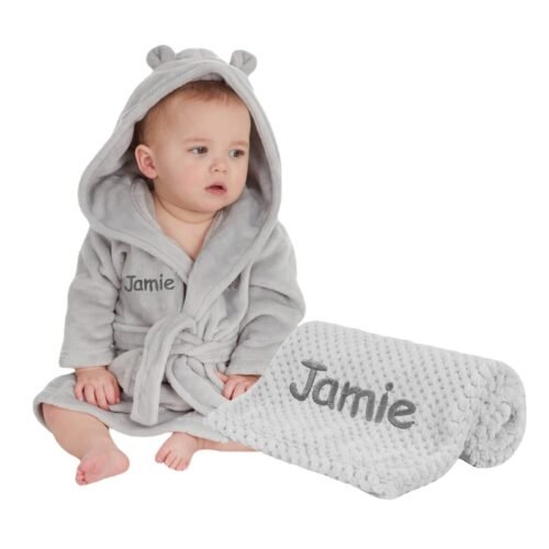 Personalised Baby Blanket and Dressing Gown Present Gift Set