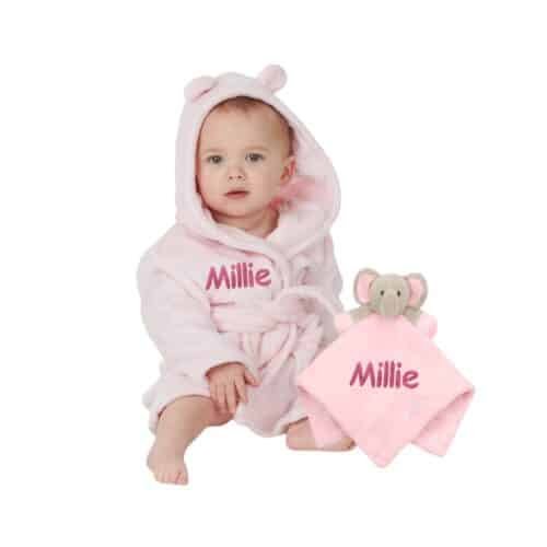 Personalised Baby Comforter and Dressing Gown Present Gift Set