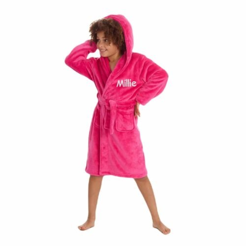 Personalised Fleece Dressing Gown Robe Soft Hooded