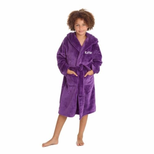 Personalised Fleece Dressing Gown Robe Soft Hooded